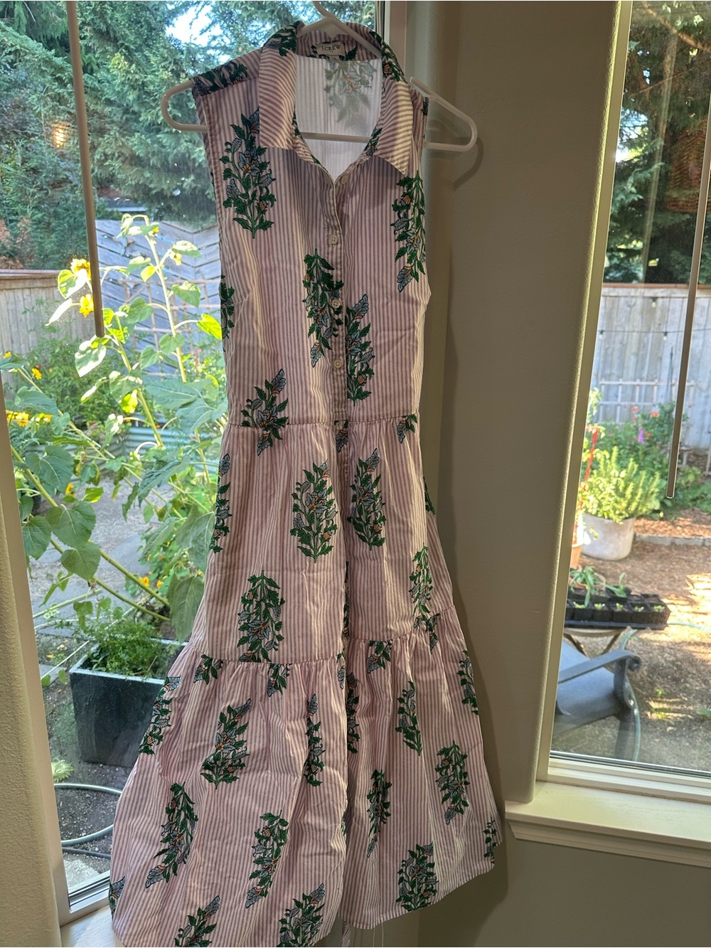 J Crew Sleeveless Floral Stripe Maxi Dress